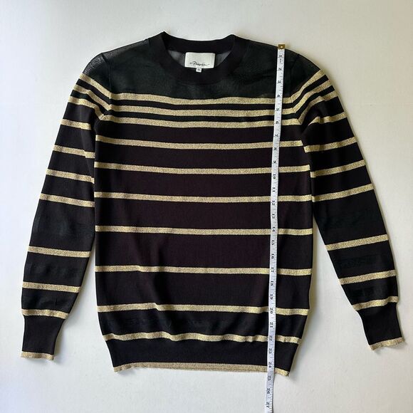 3.1 Phillip Lim Black and Gold Metallic Striped Sweater w/ Sheer Panel XS - Picture 7 of 14